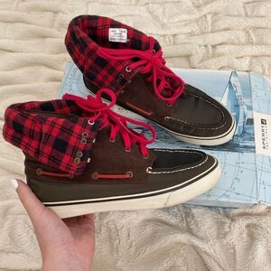 Sperry Acklins Olive Nylon corduroy fold over lace-up sneaker boots WITH BOX